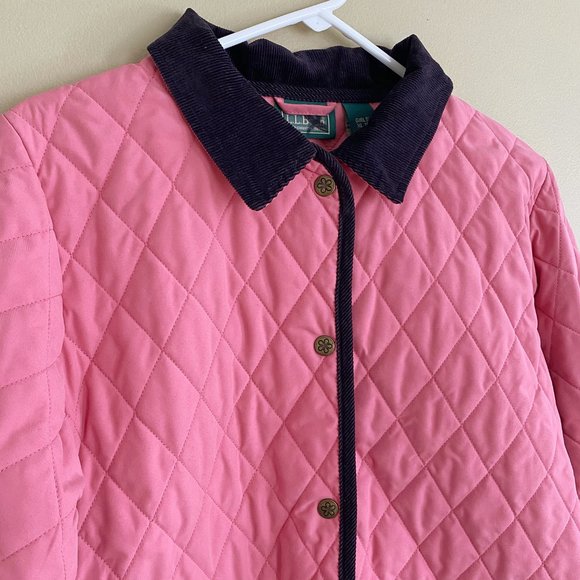 LL Bean pink corduroy girl quilted button jacket - Picture 3 of 8